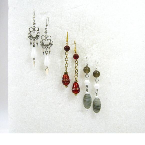 Set of Handrafted Vintage Art Glass Beaded long Dangle Drop Earrings 2 inch - Picture 11 of 11